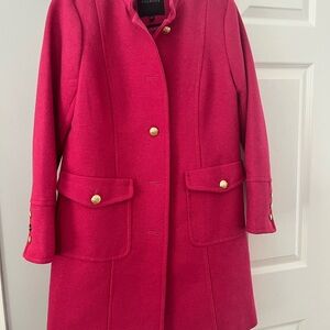 Talbots Hot Pink Wool-Blend Pea Coat with Gold Buttons